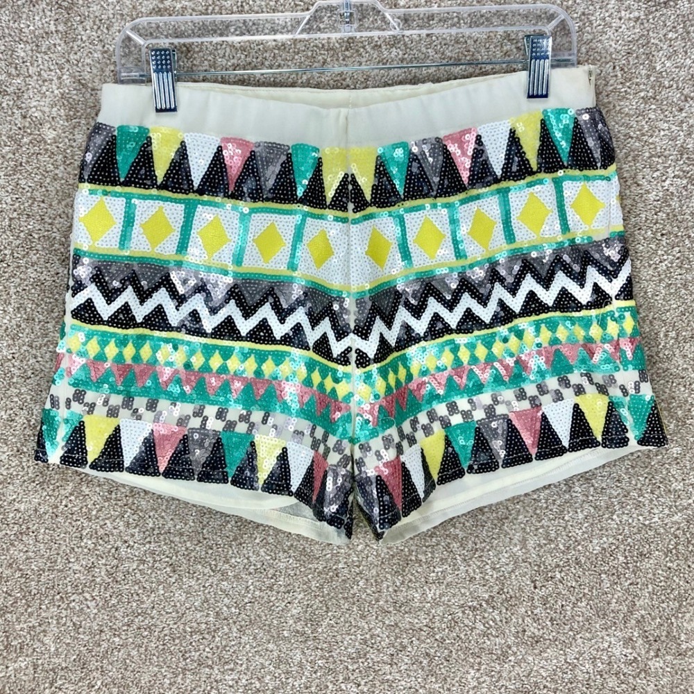 Verty Geometric Sequin High Waist Shorts Women L Multicolor Festival Boho Summer